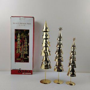 Madison and Max at home set of 3 Gold Tone Metallic Trees with Bells